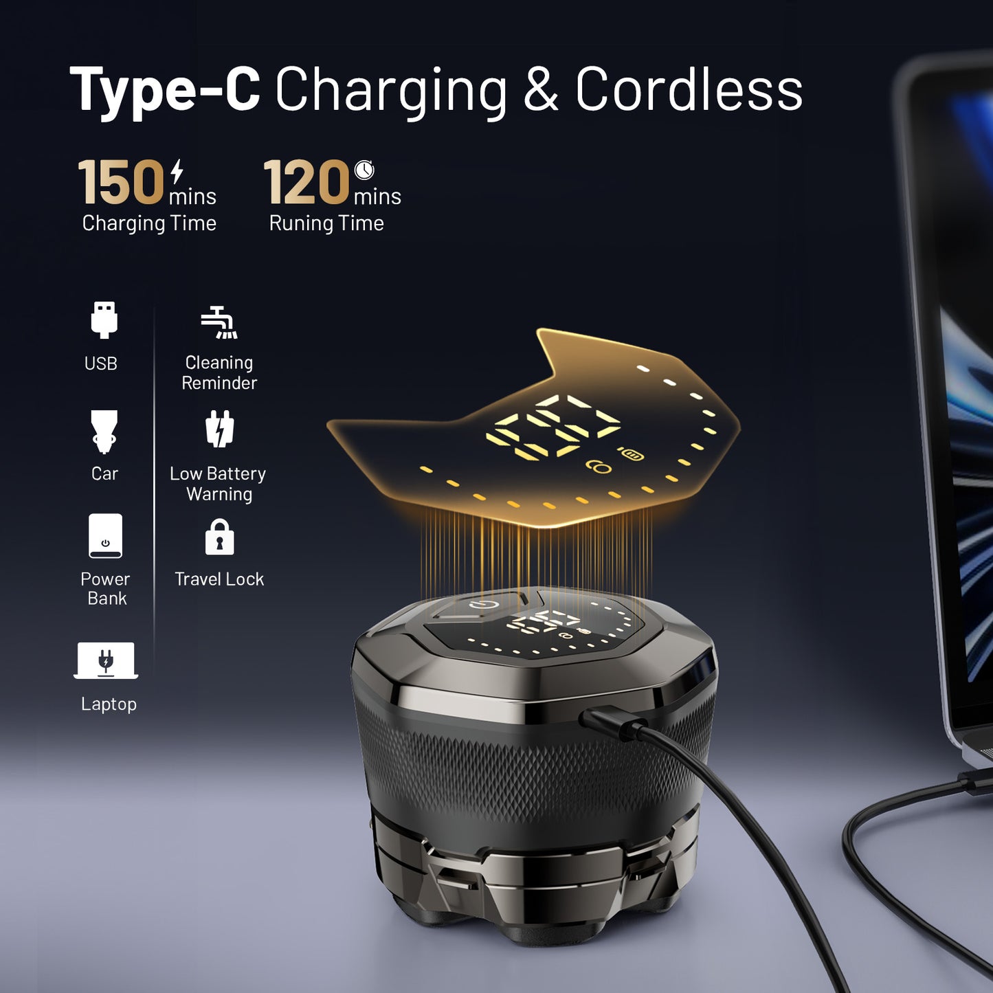 Head Shavers for Bald Men, Wyklaus Rechargeable Electric Razor Waterproof, Hypoallergenic Wet Dry Head and Face Shaver for Men, LED Display, Electric Shaver with Type-C Charge, Gift for Men