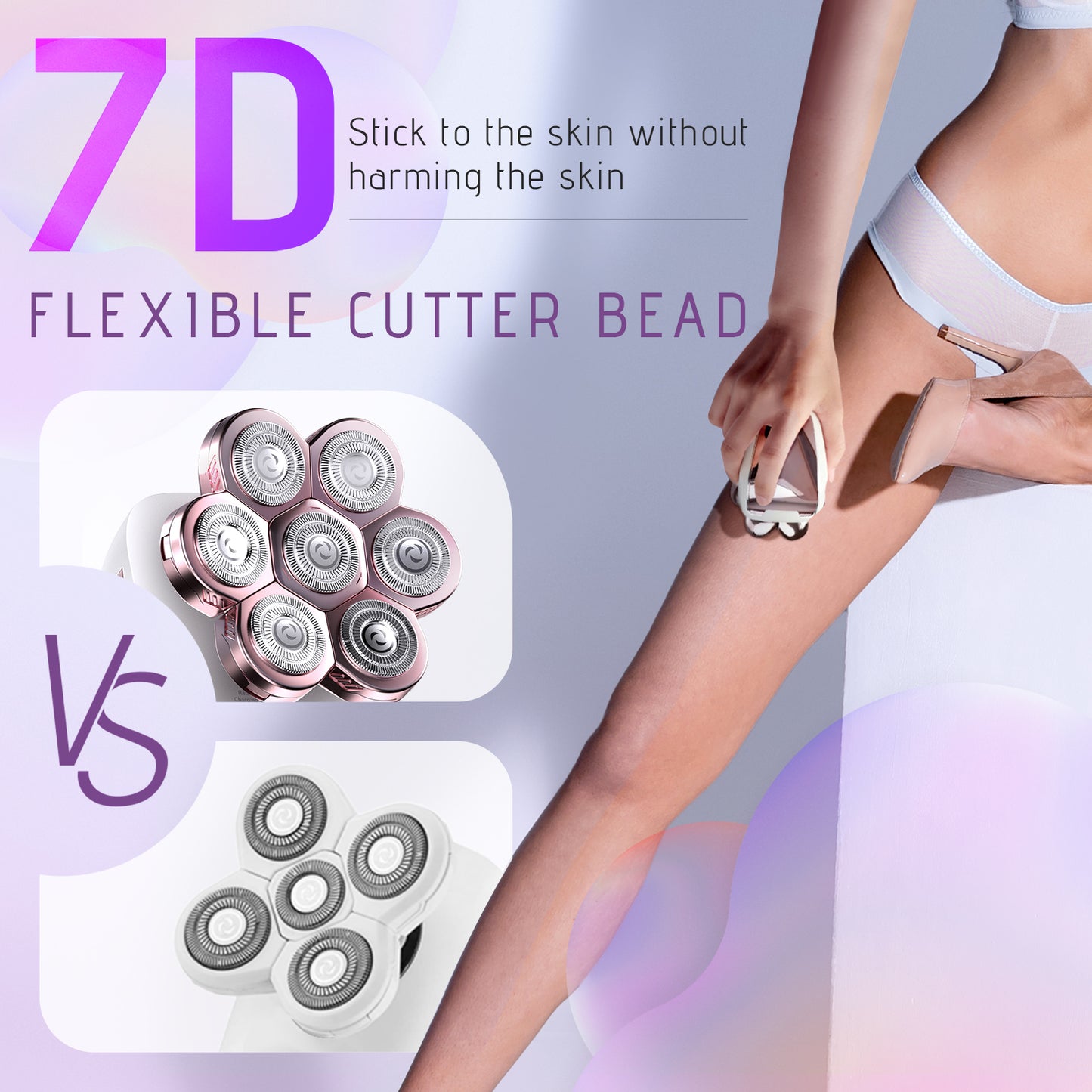 Electric Razors for Women, 5 in 1 Cordless Electric Painless Leg Shaver for Women, Hair Remover for Legs Bikini Face Lips Hairs Sensitive Skin, Waterproof Wet/Dry Female Bikini Trimmer
