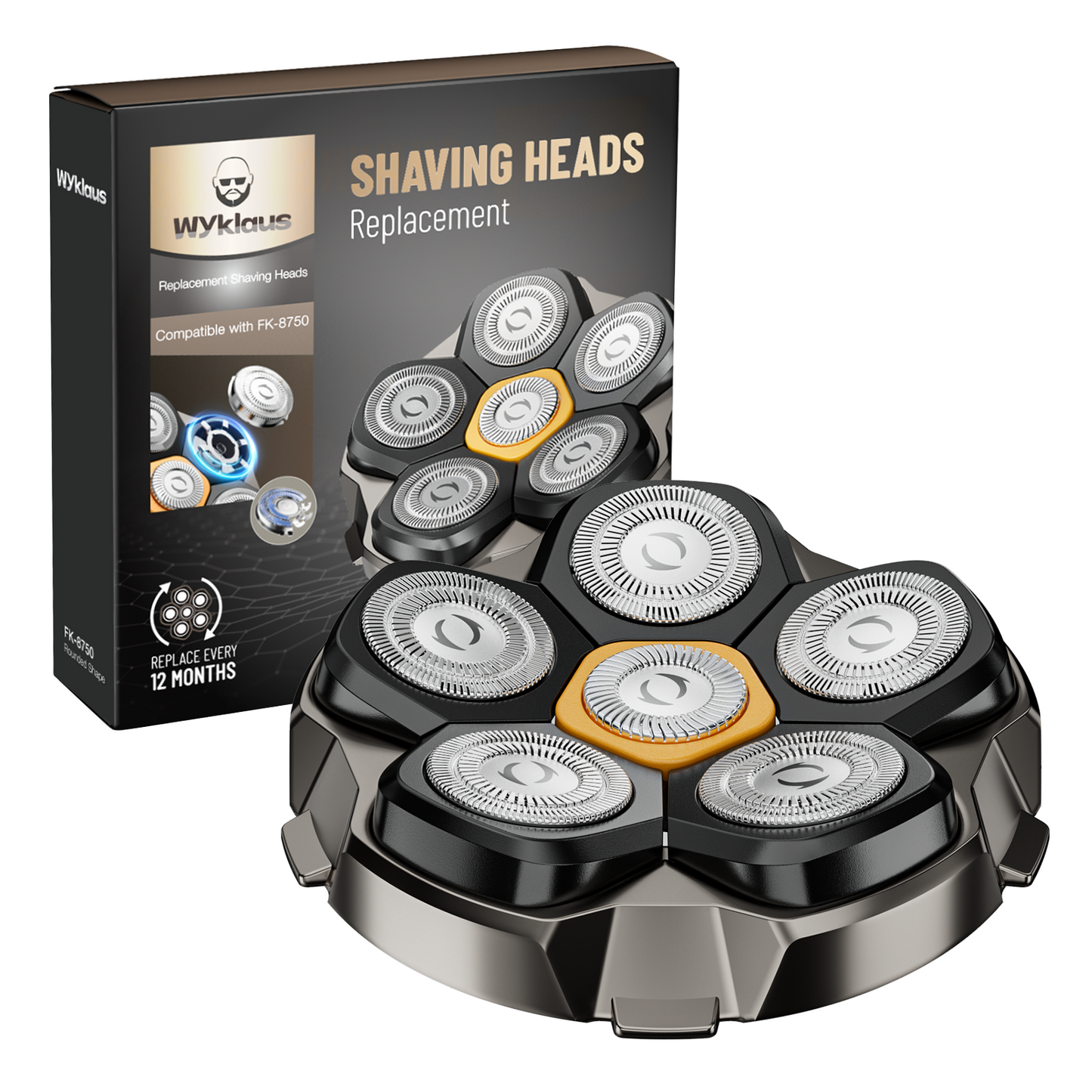 6 Blade Magnetic Replacement Shaving Head, Washable Shaver Blade Heads Replacement for Head Shaver Razor for Men