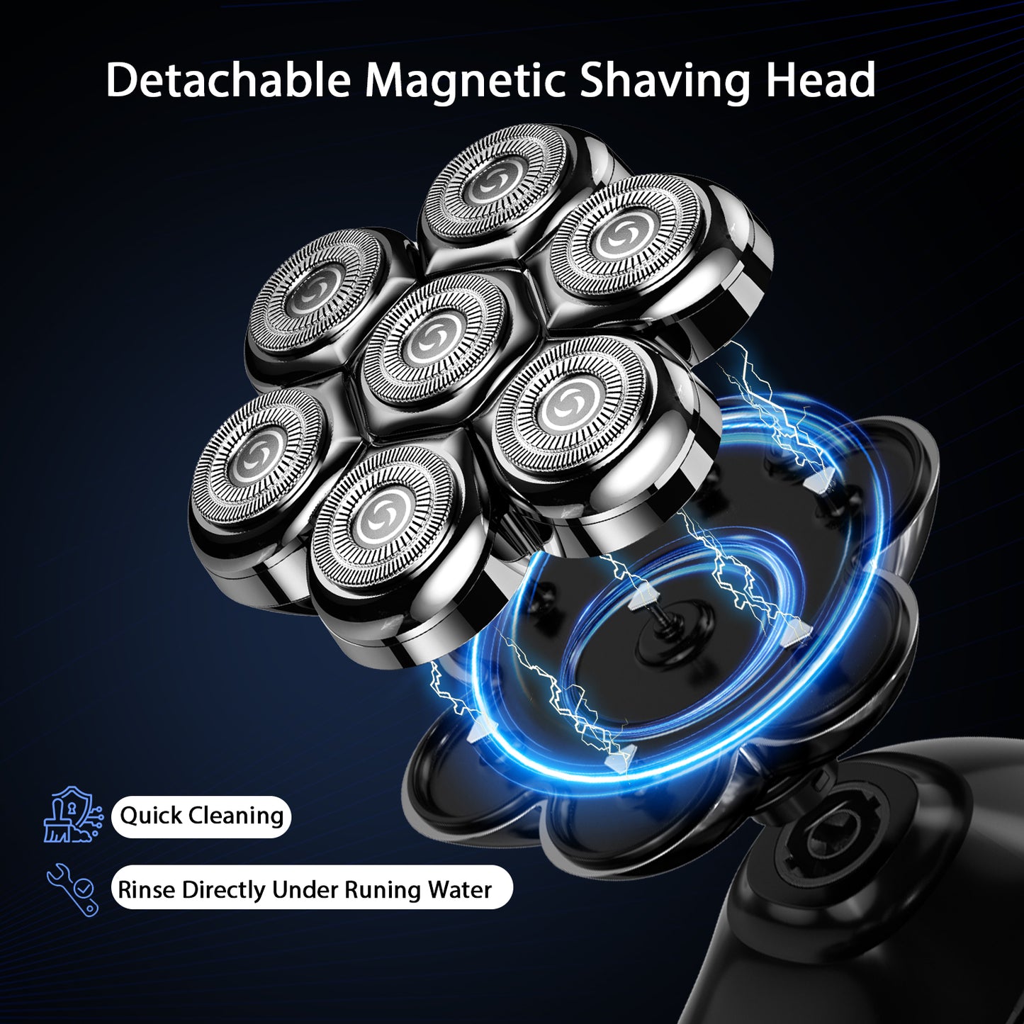 Head Shavers for Bald Men, Wyklaus Detachable Head Shavers 5-in-1 Electric Razor IPX7 Waterproof Dry Wet Shaving for Men,7D Rotary Shaver Grooming Kit with LED Display, USB Rechargeable