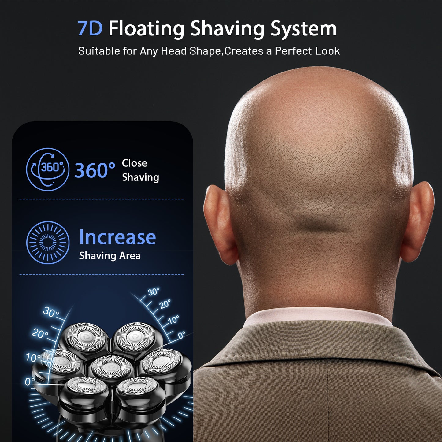 Head Shavers for Bald Men, Wyklaus Detachable Head Shavers 5-in-1 Electric Razor IPX7 Waterproof Dry Wet Shaving for Men,7D Rotary Shaver Grooming Kit with LED Display, USB Rechargeable